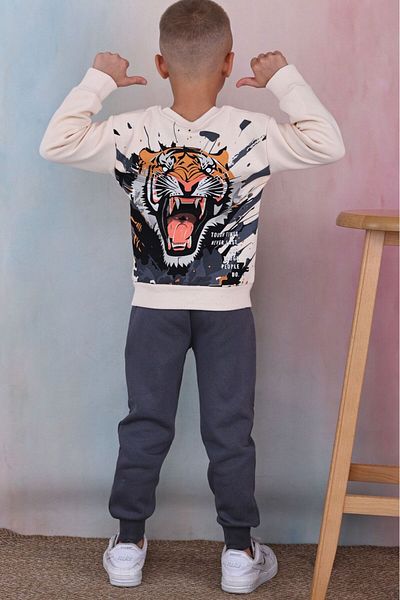 Lolliboomkids Boy's New Season Tiger Streight Printed 3 Thread Raised Back Printed Set