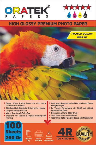ORATEK Canon E474 Premium Glossy Photo Paper - Pg-46 Cl-56, 10X15Cm, 260Gr. 100 Pieces