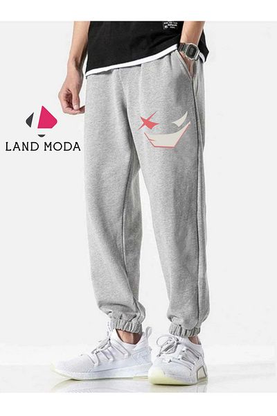 LAND MODA Ανδρικό γκρι αθλητικό εμπριμέ Slim Fit Jogger Sweatpants - με ελαστικά πόδια και τσέπες