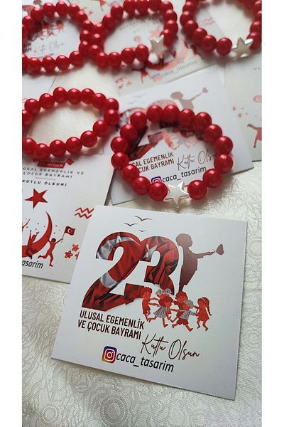 cacatasarım April 23 Bracelet 10 Pieces Pearl Star And Red White Pearl Beads Abdominal Gift