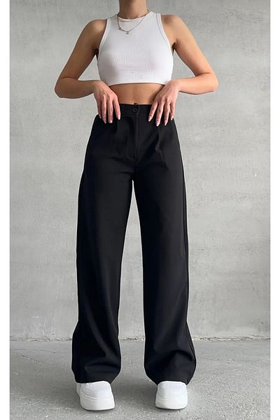 Asia Palazzo Women's Pleated Dabıl Fabric Loose Leg Pants