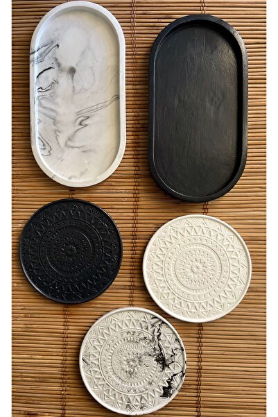 Ueex Home طقم Vıvasto مكون من 5 أكواب من الخرسانة المزخرفة باللون الفحمي - مس...