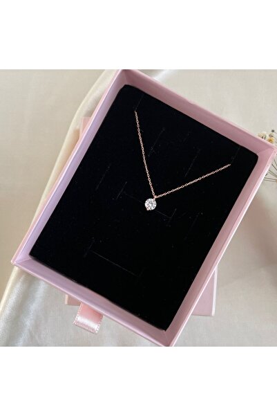 Lovera Jewellery Minimal Tek Taş Kolye Rosegold | 925 Ayar Gümüş Kolye
