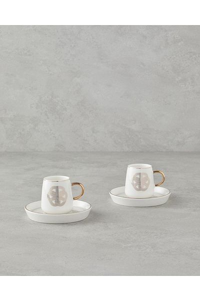English Home Cladars 90 ml Gold Porcelain Cup Set - 4 Pieces, Coffee for 2 People