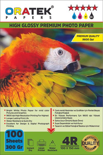 ORATEK Epson 112 L6570 - Premium Glossy Photo Paper 10X15Cm, 300Gr., 100 Pieces
