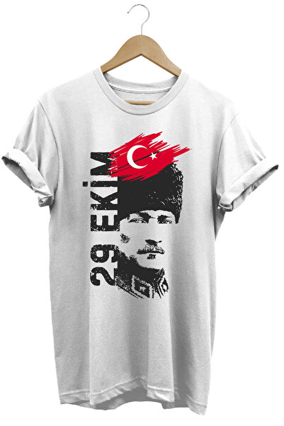 The Baski 29 octombrie Tricou alb premium 100% bumbac imprimat Ataturk