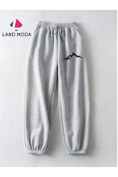LAND MODA Ανδρικό γκρι αθλητικό εμπριμέ Slim Fit Jogger Sweatpants - με ελαστικά πόδια και τσέπες