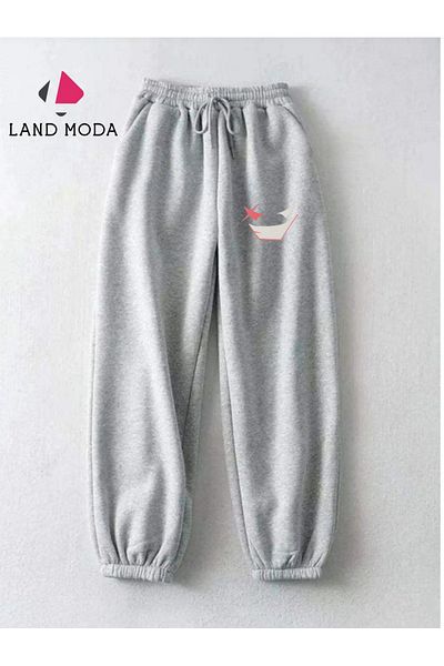 LAND MODA Ανδρικό γκρι αθλητικό εμπριμέ Slim Fit Jogger Sweatpants - με ελαστικά πόδια και τσέπες