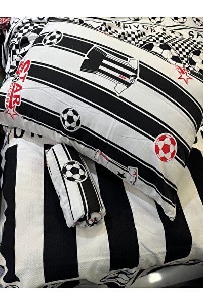 ŞENER HOME Fan Patterned Sheet Elastic Single Pique Set - Black-White