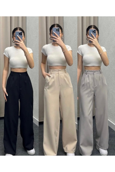 Asia Women's Pleated Dabıl Fabric Loose Leg Pants