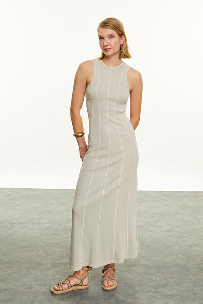 Mudo PAMUKLU HALTER YAKA UZUN ELBİSE