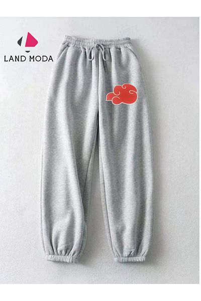 LAND MODA Ανδρικό γκρι αθλητικό εμπριμέ Slim Fit Jogger Sweatpants - με ελαστικά πόδια και τσέπες