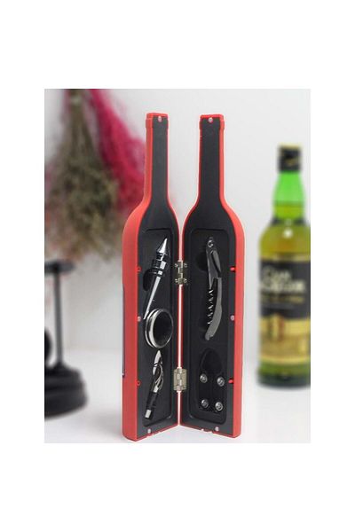 Qirora Large Red Bottle Corkscrew Set