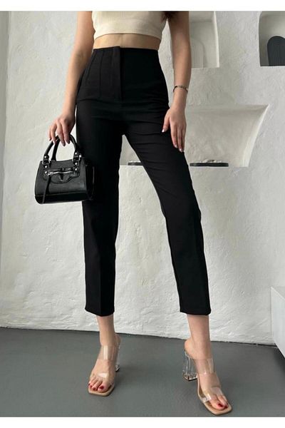 Asia Women's Collet Extra High Waist Narrow Leg Fabric Pants
