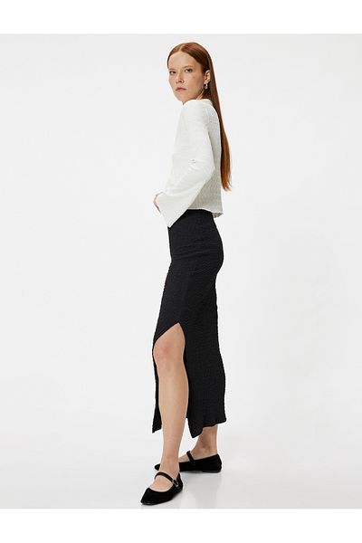 Koton Fusta creion cu lungime midi texturată cu fante slim fit