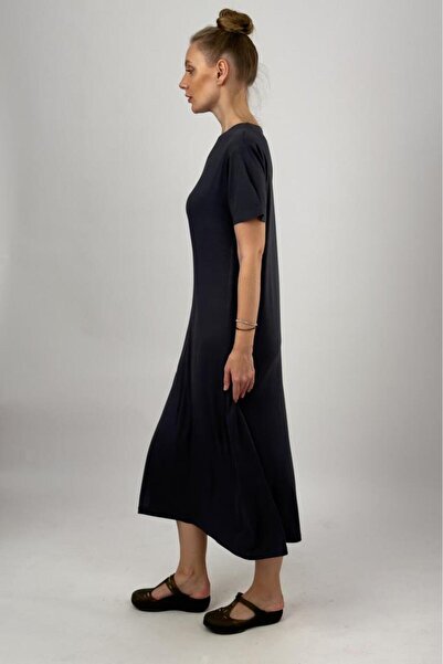 Betimoda Smoked Viscose Midi Dress - Women'S, Short Sleeve, Crew Neck