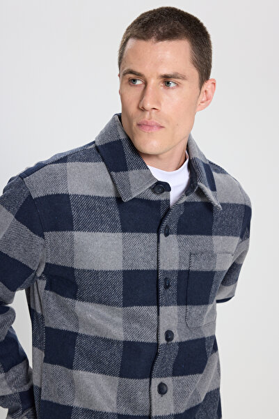 WRANGLER Loose Fit Relaxed Fit Men's Navy Blue Gray Lumberjack Shirt Jacket