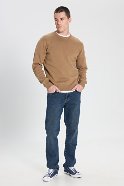 WRANGLER Regular Fit Normal Kesim Bisiklet Yaka Bej Triko Kazak