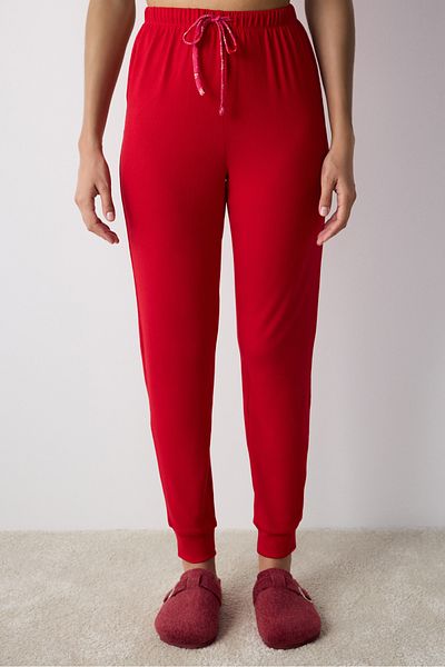 Penti Pantaloni de pijama termici roșii cu flori