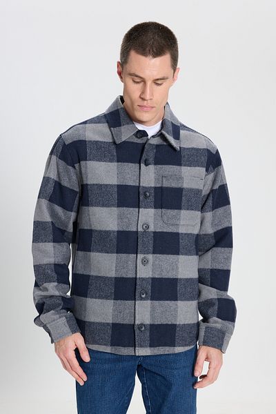 WRANGLER Loose Fit Relaxed Fit Men's Navy Blue Gray Lumberjack Shirt Jacket