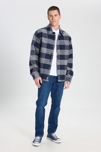 WRANGLER Loose Fit Relaxed Fit Men's Navy Blue Gray Lumberjack Shirt Jacket