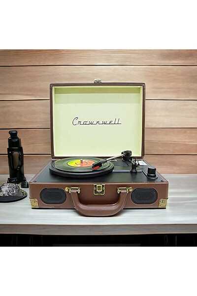 SÜPERKUTUMATBAA Pikap Çalar Deri Çantalı Önden Hoparlörlü Kahverengi Bluetooth ve Şarjlı