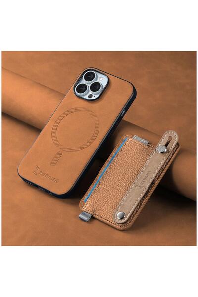 Zebana Apple iPhone 15 Pro Max Uyumlu Kılıf M-safe 2in1 Kartlıklı Best Deri K...