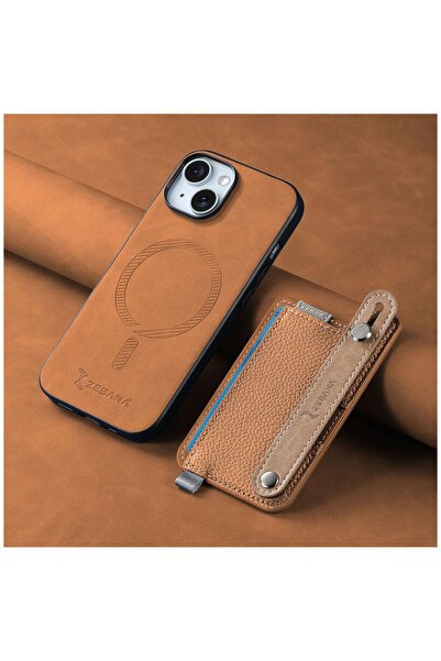 Zebana Apple iPhone 13 Uyumlu Kılıf M-safe 2in1 Kartlıklı Best Deri Kılıf Kah...