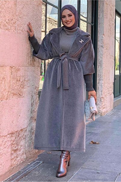 TRENDTESETTÜR Women's Gray Birded Plush Coat t 3297