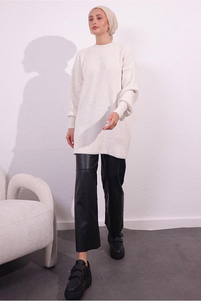 TRENDTESETTÜR Ecru Balloon Sleeve Knitwear Tunic - Women's t 1809