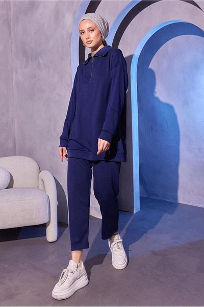TRENDTESETTÜR Γυναικείο Σετ με Πλεκτό Παντελόνι Navy Blue - T 0144