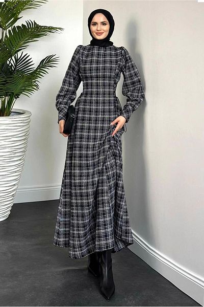 TRENDTESETTÜR فستان نسائي منقوش باللون الأسود - T 9216