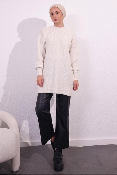 TRENDTESETTÜR Ecru Balloon Sleeve Knitwear Tunic - Women's t 1809