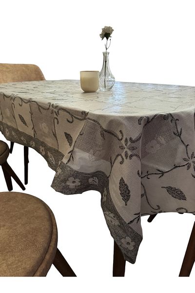 MIHAELA Gray Leaf Patterned Non-Slip, Stain-Resistant, Erasable Table Cloth