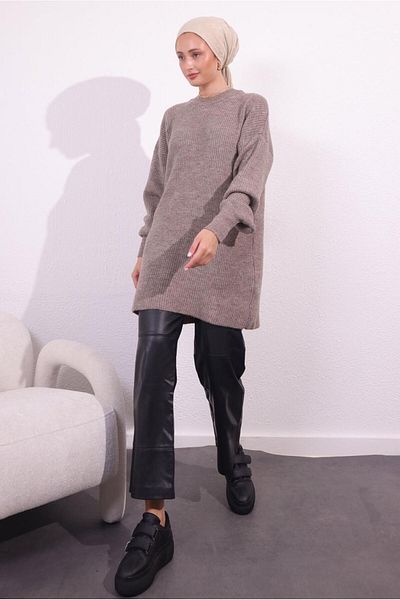 TRENDTESETTÜR Gray Antresite Balloon Sleeve Knitwear Tunik - Women's t 1809