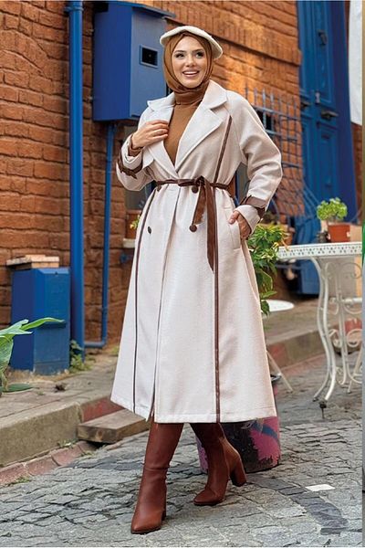 TRENDTESETTÜR Women's Ecru Bellowed Coat t 8687
