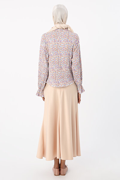 ALLDAY Μπλούζα κρεπ λιλά-εκρού με λεπτομέρεια γραβάτας στον γιακά