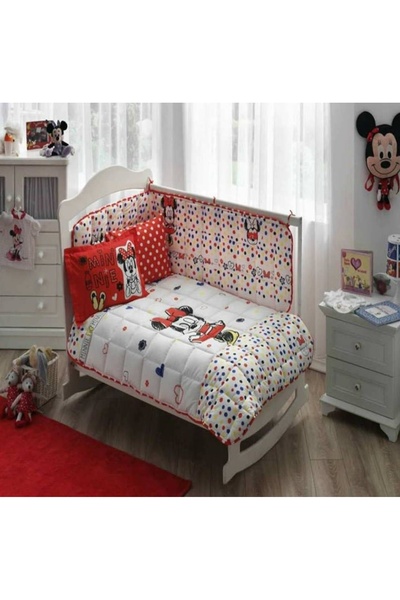 Taç Lisanslı Bebek Uyku Seti Minnie Mouse Sketch Baby Kırmızı