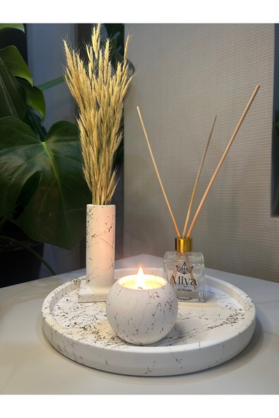 Miya Art Studio Dekoratif Beton Tepsi /  Tütsülük- Kuru Bitki / Mumluk /Oda K...