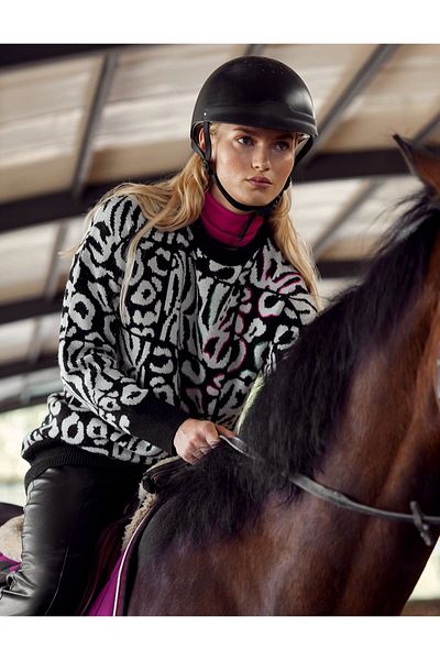 Kayra Exclusive Abstract Patterned Black-Optic White Knitwear Tunik