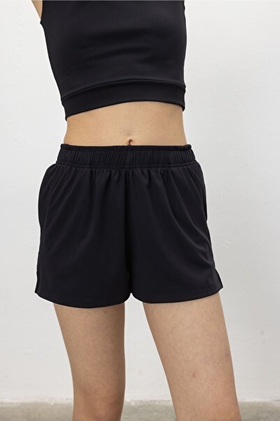 TUBİA Kadın Siyah Renk Cepli Spor Şort