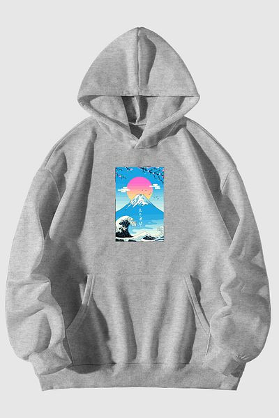 Harmandar Unisex Μαύρο φούτερ με κουκούλα - Ikikagi Printed, Kangaroo Pocket Hoodie