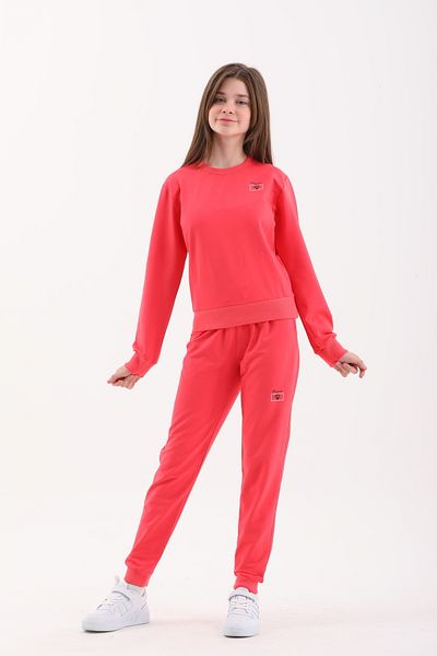 Piyera Girl's Pomegranate Flower Crew Neck Sweatshirt Elastic Leg Tracksuit Set - 4003