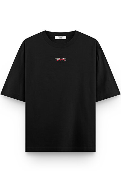 Overoz True Love Серединою з принтом Чорна Oversize футболка - Unisex з написом 1215
