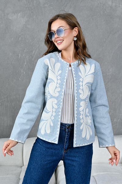 Miss Allos Jachetă de damă cu imprimeu alb cu broderie pe față și pe mâneci