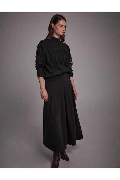 Kayra Exclusive Püsküllü Triko Tunik Siyah