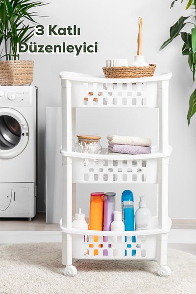 Porsima 78-1 3 Tier Rolling White Organizer - Μονάδα ραφιών οργάνωσης κουζίνας και μπάνιου