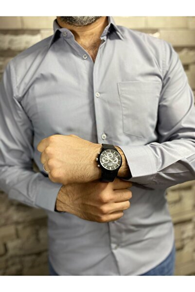 BENESSE Dacron Pocket Classic Φαρδύ μακρυμάνικο πουκάμισο με γιακά γραβάτα