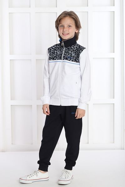 Piyera Boy's Stand Collar Elastic Leg Pocket White Tracksuit Set - 2062