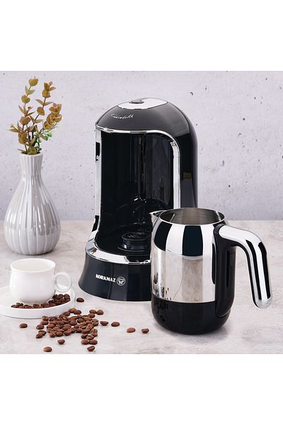 KORKMAZ Kahvekolik Deluxe Automatische Kaffeemaschine Schwarz Chrom A860-07